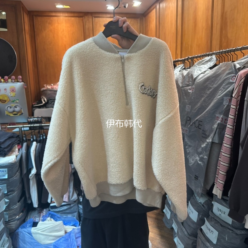 GARMENT韩国东大门正品代购冬款  后背字母仿羊羔毛绒拉链外套