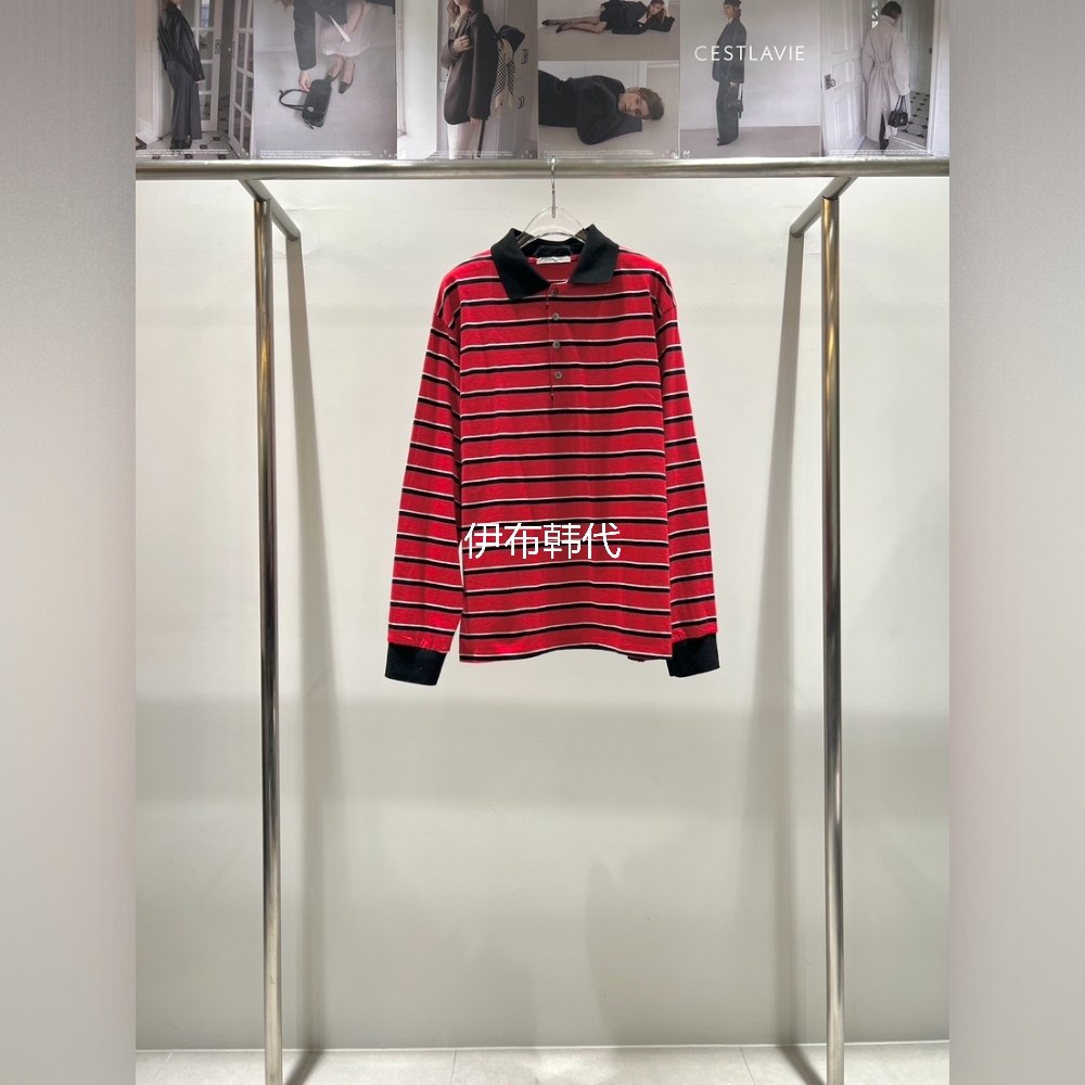 CESTLAVIE韩国东大门正品代购26春 翻领休闲纽扣条纹棉质宽松T恤,女装/女士精品,T恤,淘宝优惠券,粉丝福利购,淘宝优惠卷