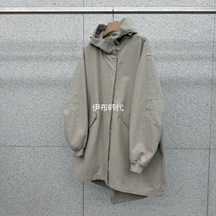 AT THE BAGEL韩国东大门正品代购26春 连帽纯色休闲宽松风衣外套