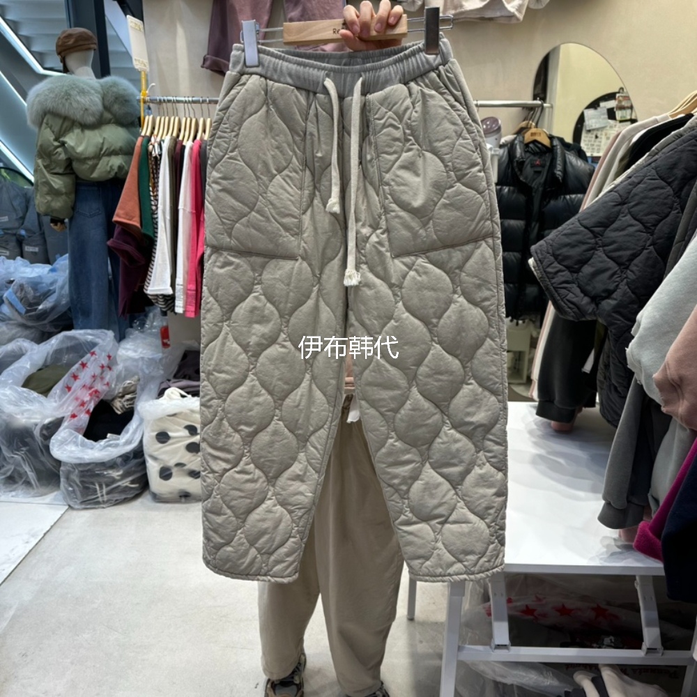 松紧腰波浪纹夹棉休闲长裤女