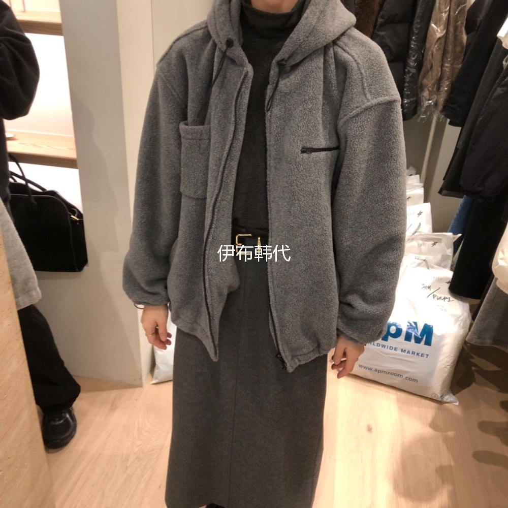 LIFFEY韩国东大门正品代购25冬 连帽口袋拉链摇粒绒保暖休闲外套