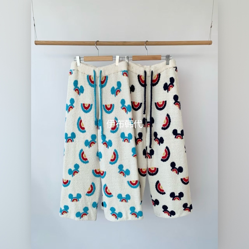 卡通老鼠彩虹半边绒直筒家居裤