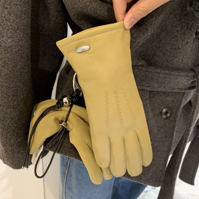 金属牌休闲皮质保暖分指手套