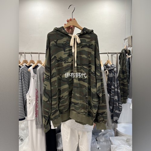 连帽迷彩宽松拉链卫衣开衫外套
