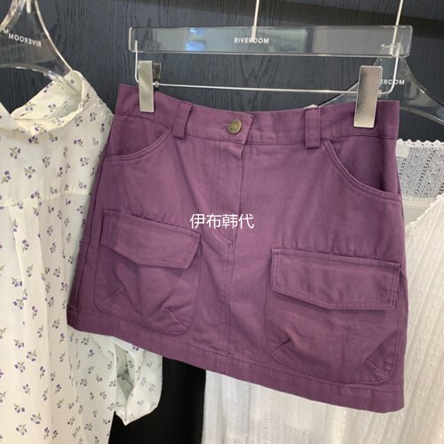 纯色休闲大口袋半裙短裙