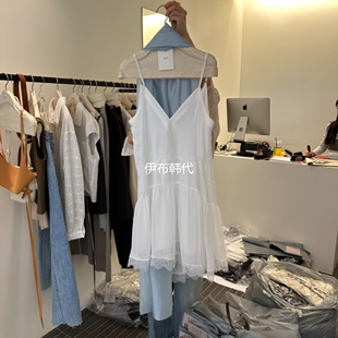 26春款 代购 V领蕾丝飞边花边吊带裙连衣裙 P韩国东大门正品 FIND