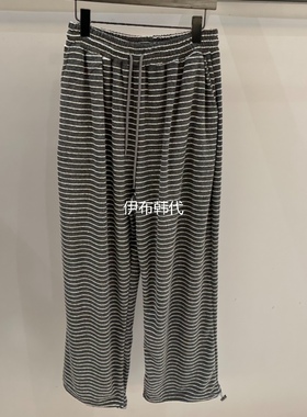 CREDITO韩国东大门正品代购26春 松紧腰休闲条纹裤脚抽绳宽松长裤