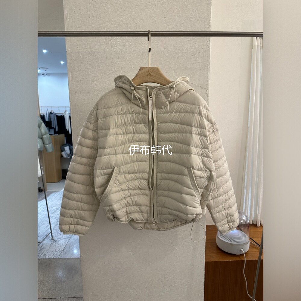 BPLAN韩国东大门正品代购26冬款 连帽抽绳拉链排骨纹羽绒服外套