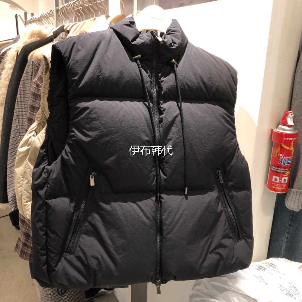 立领纯色休闲抽绳鸭绒羽绒马夹