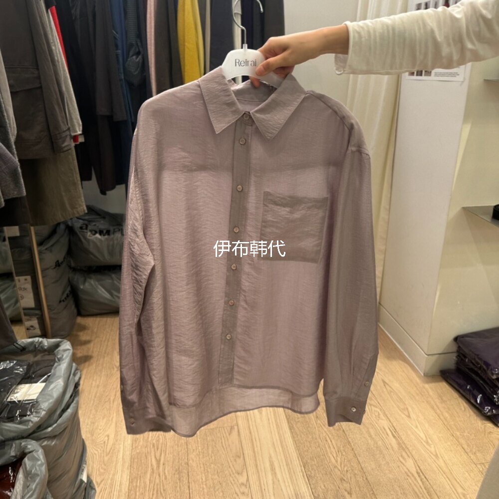 REIRAI韩国东大门正品代购26秋款 翻领休闲纯色口袋薄款衬衫女
