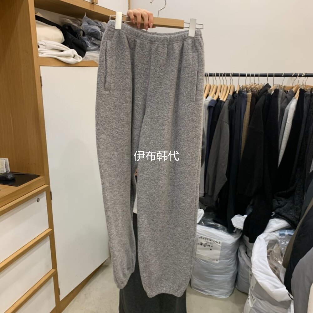 松紧腰纯色休闲毛呢束脚卫裤