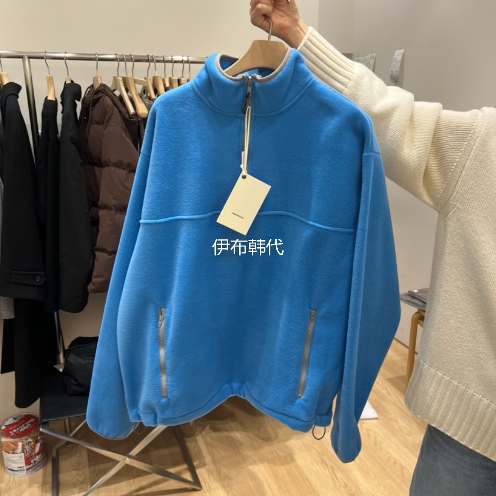 HAUS韩国东大门正品代购25冬 立领纯色摇粒绒拉链口袋卫衣短外套