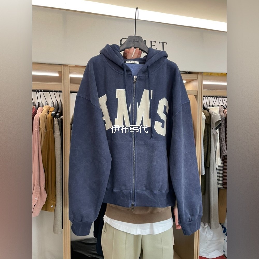 连帽粗字母休闲加绒拉绒卫衣外套