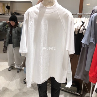 TEMPTING韩国东大门正品代购26春款 半高领纯色休闲宽松短袖T恤女