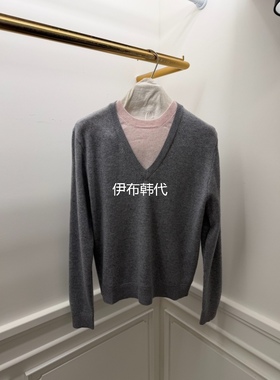 ETER韩国东大门正品代购25冬款 圆领层叠假两件薄款羊毛针织衫