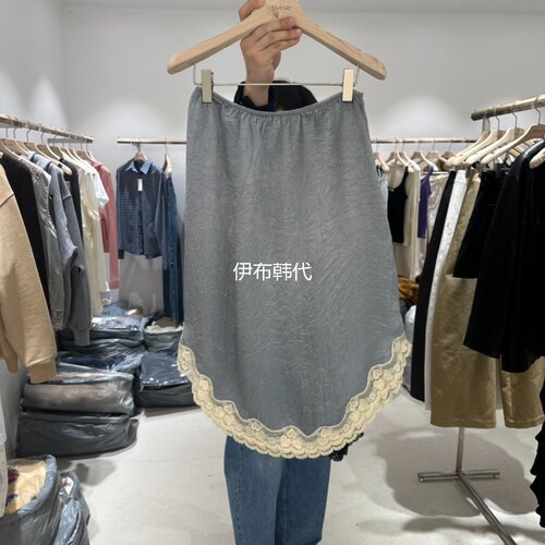 松紧蕾丝飞边弧形边半裙