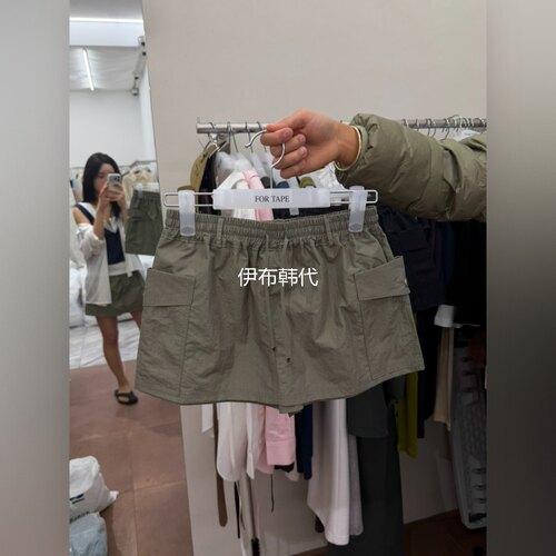 松紧腰纯色裙裤休闲半裙假两件