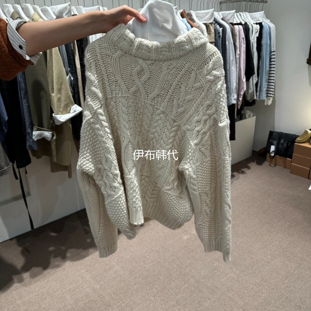 OVERTAKE韩国东大门正品代购26秋款 圆领复古粗线麻花纹针织衫