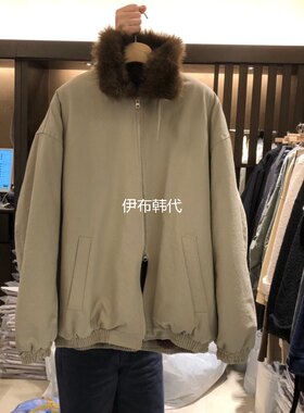 毛领翻领棉绒内里保暖棉服外套