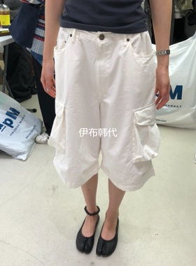 PADO韩国东大门正品代购26春 纯色休闲大口袋宽松工装裤中裤短裤