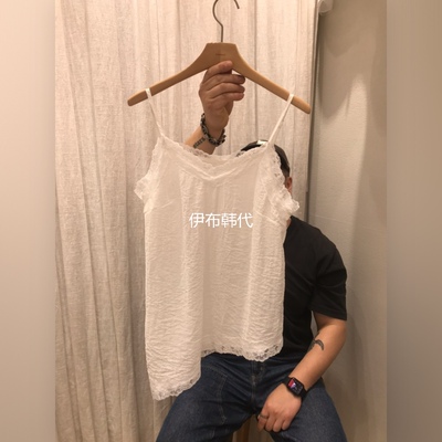 V领蕾丝飞边斜边吊带背心女