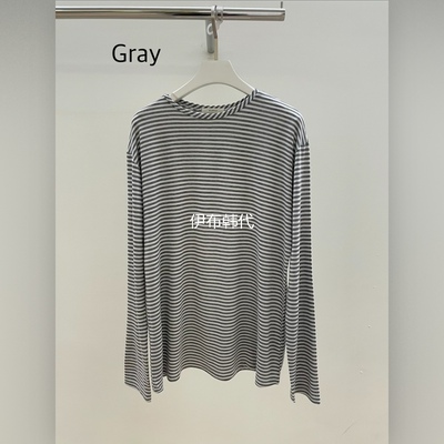 圆领休闲条纹宽松长袖T恤女