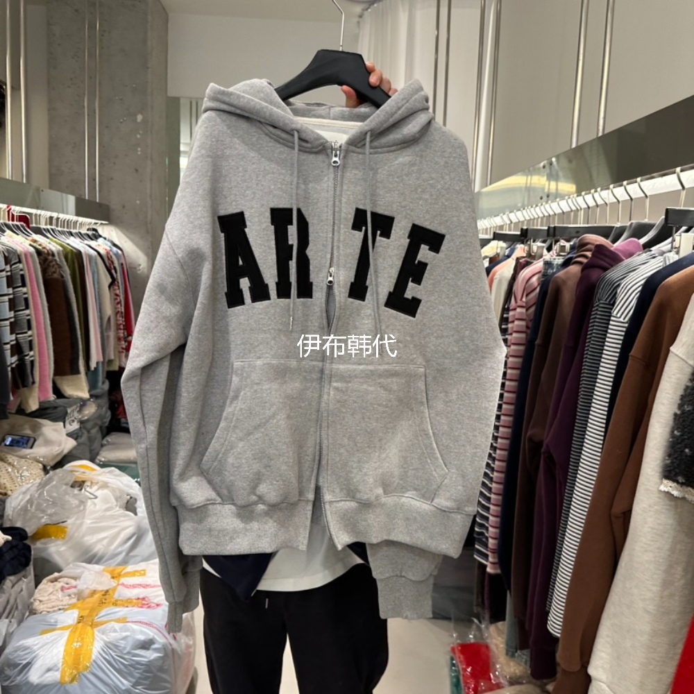 连帽字母休闲拉链加绒卫衣外套