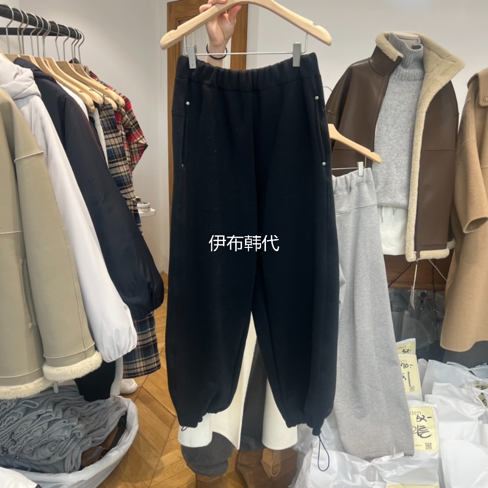 松紧腰纯色休闲裤脚抽绳加绒卫裤