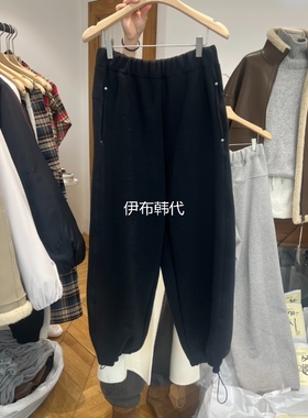 LOGARDEN韩国东大门代购25冬款 松紧腰纯色休闲裤脚抽绳加绒卫裤