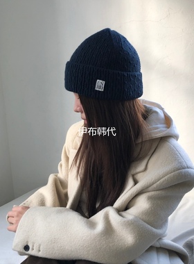 UNBOUND韩国东大门正品代购25冬款 麻花纹贴标针织帽卷边毛线帽子