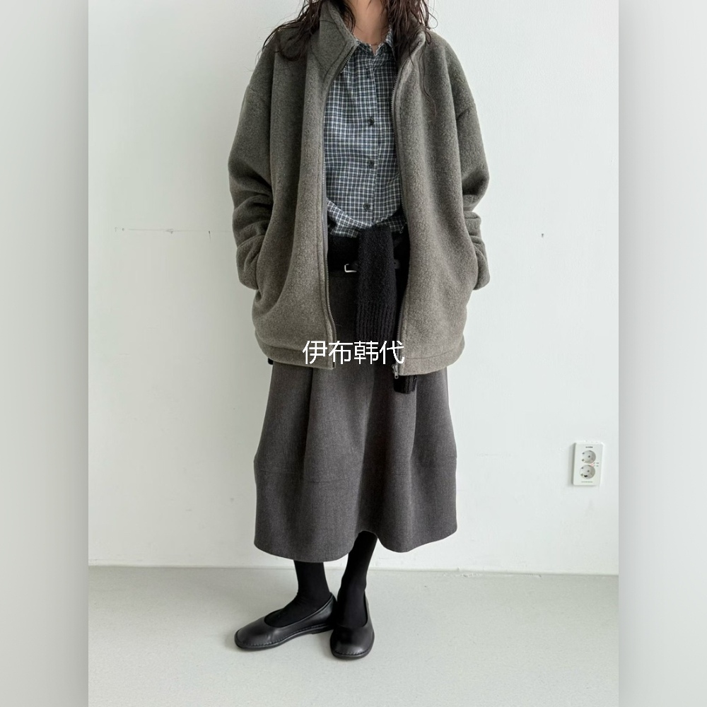 MINIMUZE韩国东大门正品代购25冬款 立领纯色拉链摇拉绒宽松外套