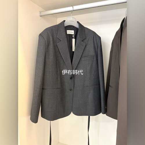 翻领竖条纹气质绑带西服洗澡外套