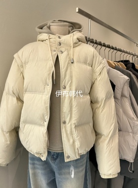 PLAMM韩国东大门正品代购25冬款 连帽纯色休闲面包服羽绒服外套