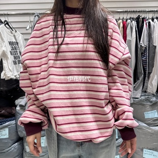 BRICKLANE韩国东大门正品爱国25冬款 圆领休闲简约条纹宽松卫衣