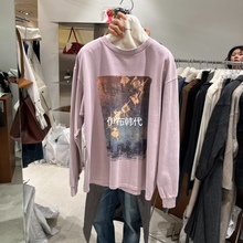 TEMPTING韩国东大门正品代购25秋款 圆领烫钉字母休闲宽松长袖T恤