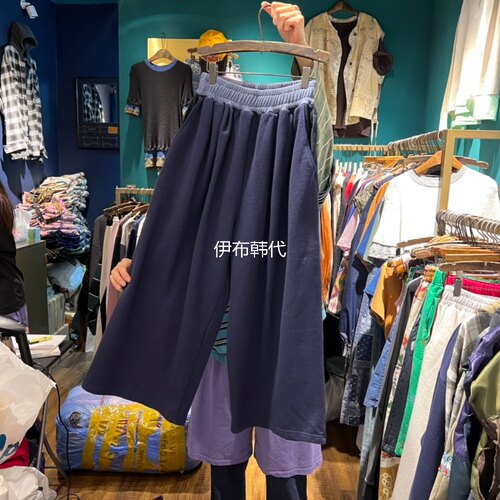 春款松紧腰拼色宽松直筒裤卫裤