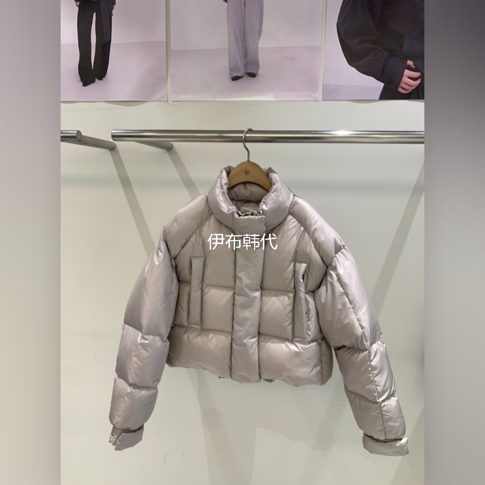 冬款立领纯色光面短款羽绒服