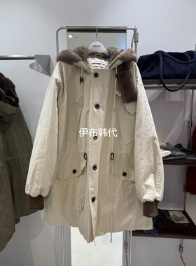 貂毛领子中长棉衣棉服外套