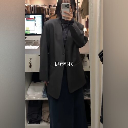 V领一粒扣腰带宽松休闲西服外套