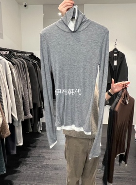 OBJECT韩国东大门代购25冬款 高领堆领层叠假两件天丝羊毛打底T恤