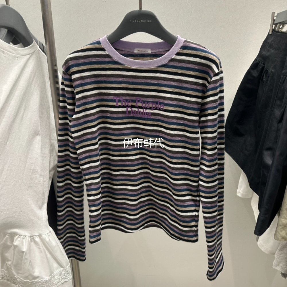 TARABY MOTION韩国东大门正品代购26春款 圆领休闲细条纹字母T恤,女装/女士精品,T恤,淘宝优惠券,粉丝福利购,淘宝优惠卷