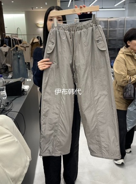 THE VALUE韩国东大门正品代购25冬 松紧腰休闲口袋抽绳保暖直筒裤