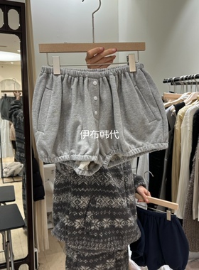 THEMORYPARK韩国东大门正品代购26春款 松紧腰纽扣花苞裤短裤女