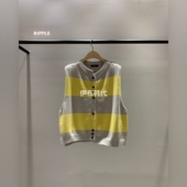 26春 RIPPLE韩国东大门正品 代购 圆领后背字母宽条纹纽扣针织马夹