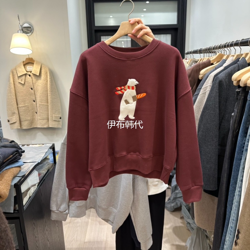 圆领北极熊休闲加绒拉绒卫衣