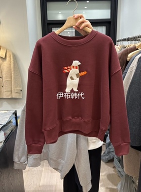 NOTTINGHAM韩国东大门正品代购25冬 圆领北极熊休闲加绒拉绒卫衣