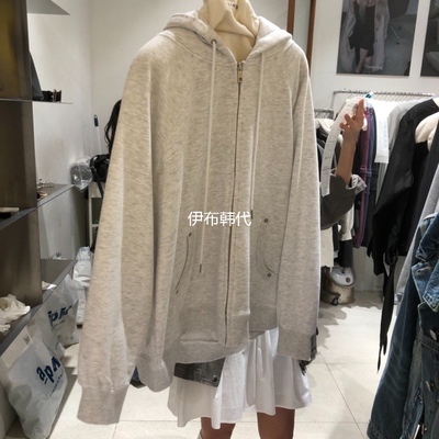 连帽拉链宽松纯色卫衣开衫外套