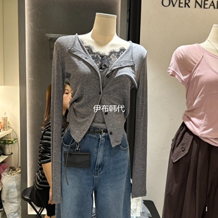 26春款 OVER NEAR韩国东大门正品 代购 T恤 蕾丝飞边花边假两件开衫