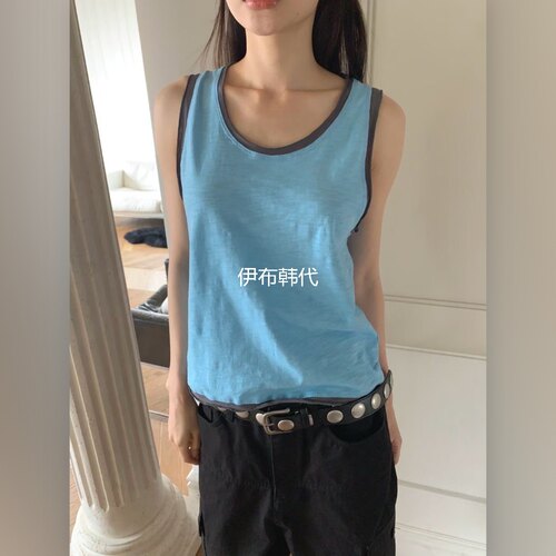 圆领棉质休闲层叠宽松背心女