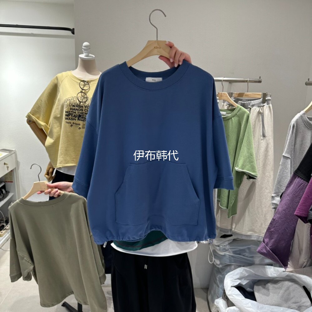 IN KIRA韩国东大门正品代购26春 圆领休闲大口袋抽绳宽松短袖T恤